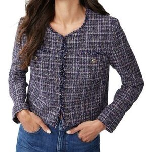 J McLaughlin Pemille Linen Blend Jacket Women’s Large Blue Purple Woven